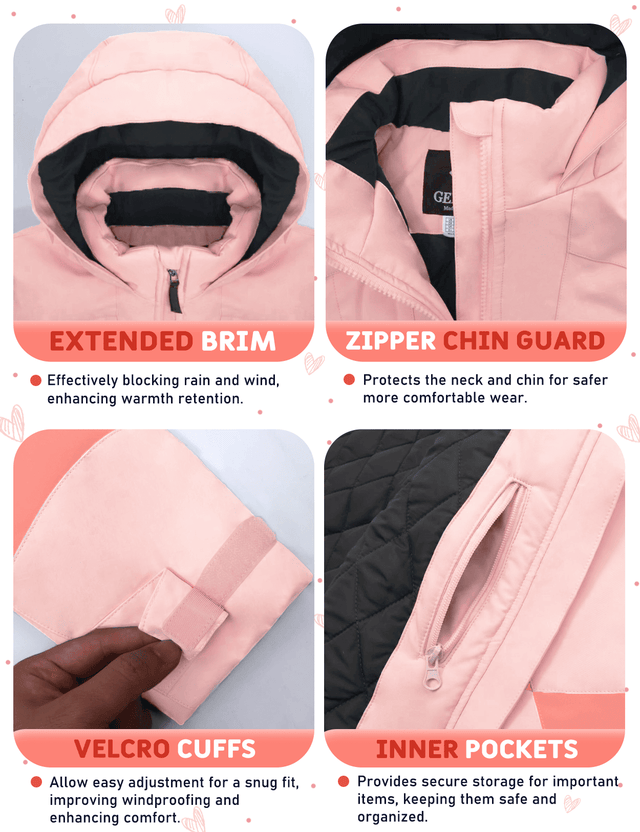 GEMYSE Girls Winter Jackets Waterproof Windpoof Ski Snow Jacket Warm Quilted Coats Kids Outerwear with Hood