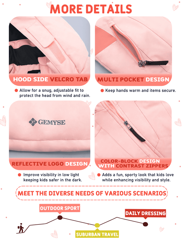 GEMYSE Girls Winter Jackets Waterproof Windpoof Ski Snow Jacket Warm Quilted Coats Kids Outerwear with Hood