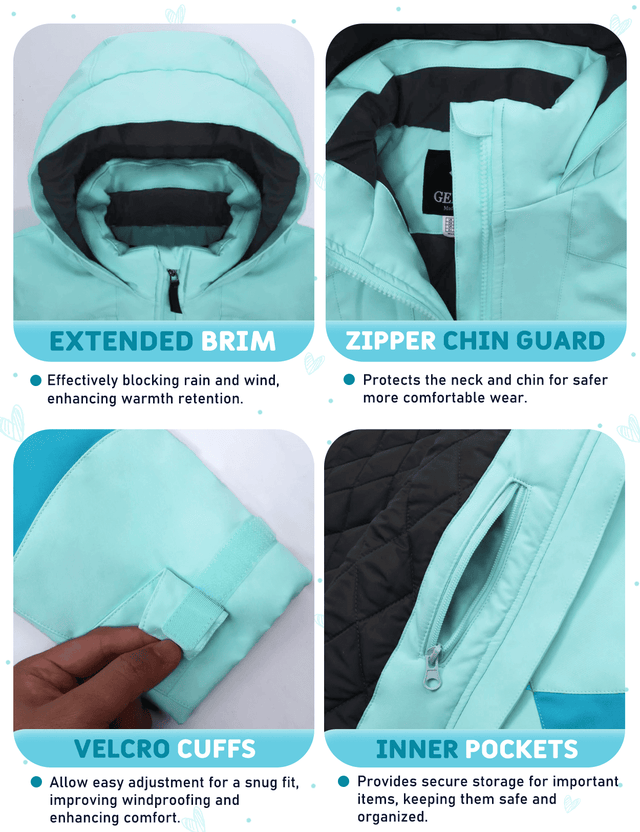 GEMYSE Girls Winter Jackets Waterproof Windpoof Ski Snow Jacket Warm Quilted Coats Kids Outerwear with Hood