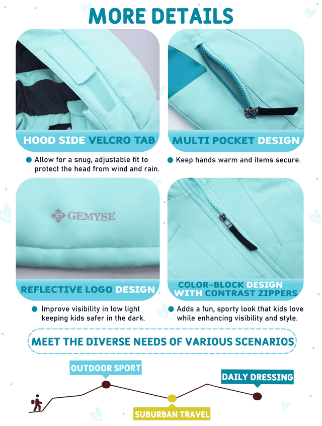 GEMYSE Girls Winter Jackets Waterproof Windpoof Ski Snow Jacket Warm Quilted Coats Kids Outerwear with Hood