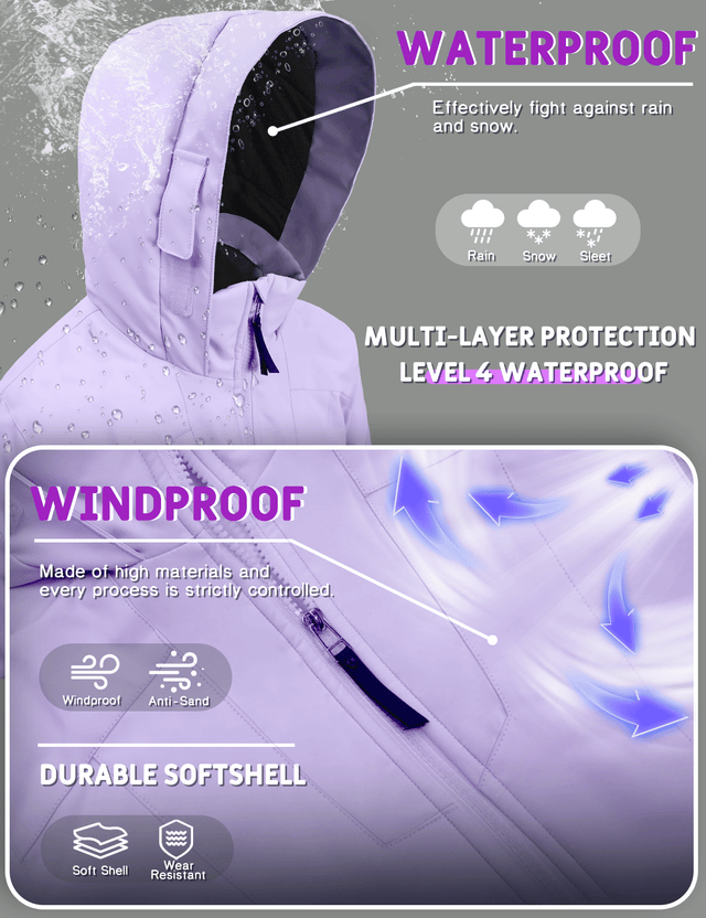 GEMYSE Girls Winter Jackets Waterproof Windpoof Ski Snow Jacket Warm Quilted Coats Kids Outerwear with Hood