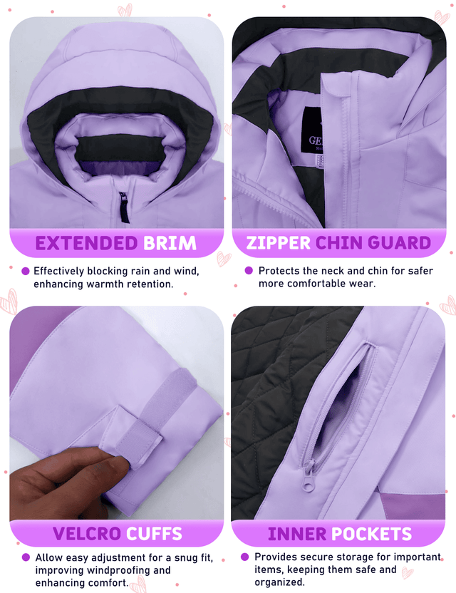 GEMYSE Girls Winter Jackets Waterproof Windpoof Ski Snow Jacket Warm Quilted Coats Kids Outerwear with Hood