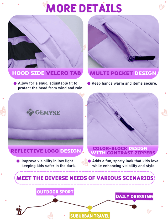 GEMYSE Girls Winter Jackets Waterproof Windpoof Ski Snow Jacket Warm Quilted Coats Kids Outerwear with Hood