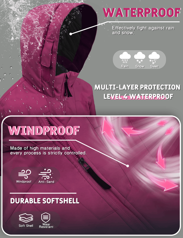 GEMYSE Girls Winter Jackets Waterproof Windpoof Ski Snow Jacket Warm Quilted Coats Kids Outerwear with Hood