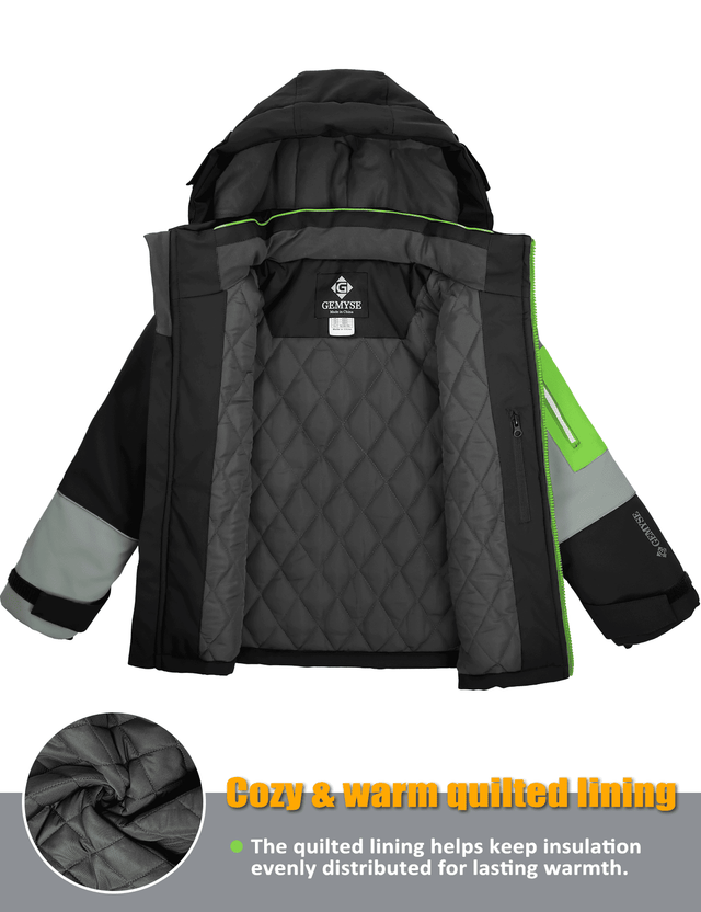 GEMYSE Boys Winter Coat Waterproof Windproof Boys Ski Snow Jacket with Hood Warm Kids Winter Jacket