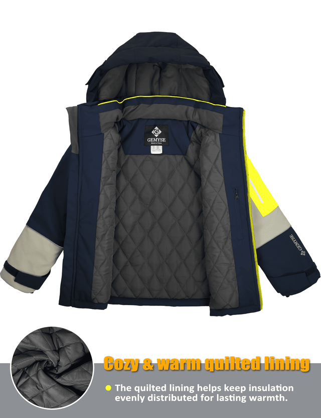 GEMYSE Boys Winter Coat Waterproof Windproof Boys Ski Snow Jacket with Hood Warm Kids Winter Jacket