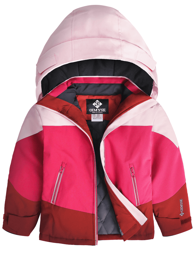 GEMYSE Girls Winter Coat Waterproof Windproof Girls Ski Jacket with Hood Kids Quilted Outerwear