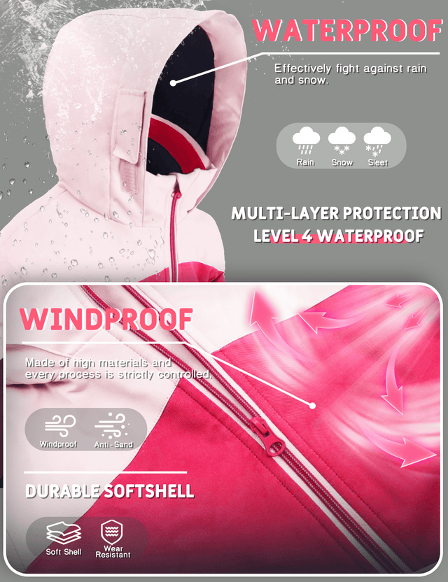 GEMYSE Girls Winter Coat Waterproof Windproof Girls Ski Jacket with Hood Kids Quilted Outerwear