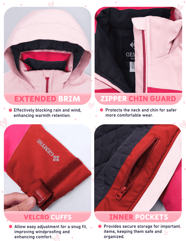 GEMYSE Girls Winter Coat Waterproof Windproof Girls Ski Jacket with Hood Kids Quilted Outerwear