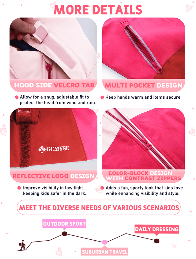 GEMYSE Girls Winter Coat Waterproof Windproof Girls Ski Jacket with Hood Kids Quilted Outerwear