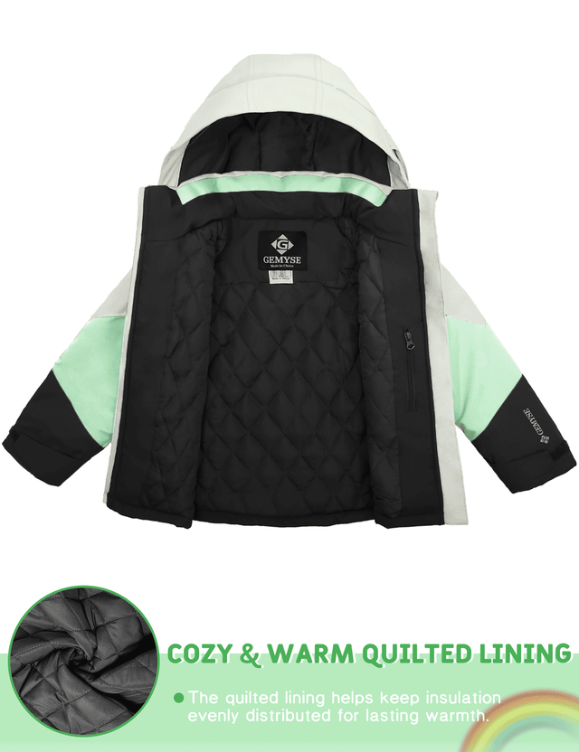 GEMYSE Girls Winter Coat Waterproof Windproof Girls Ski Jacket with Hood Kids Quilted Outerwear