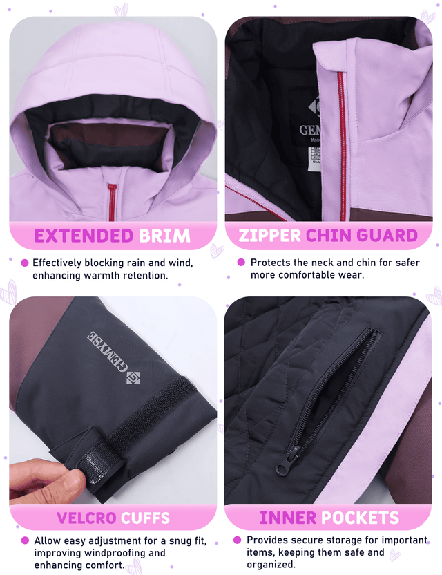 GEMYSE Girls Winter Coat Waterproof Windproof Girls Ski Jacket with Hood Kids Quilted Outerwear