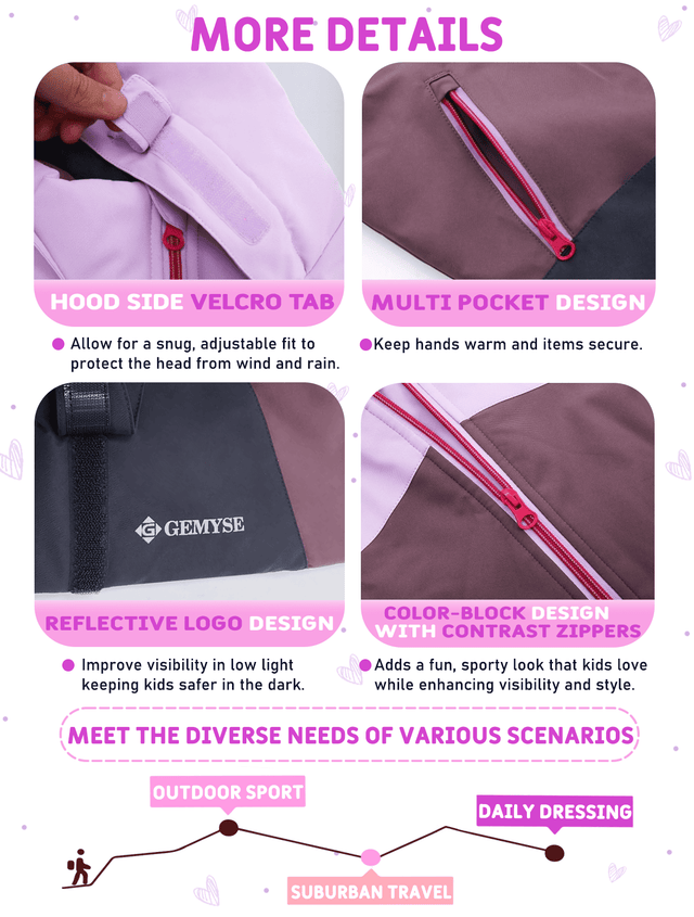 GEMYSE Girls Winter Coat Waterproof Windproof Girls Ski Jacket with Hood Kids Quilted Outerwear