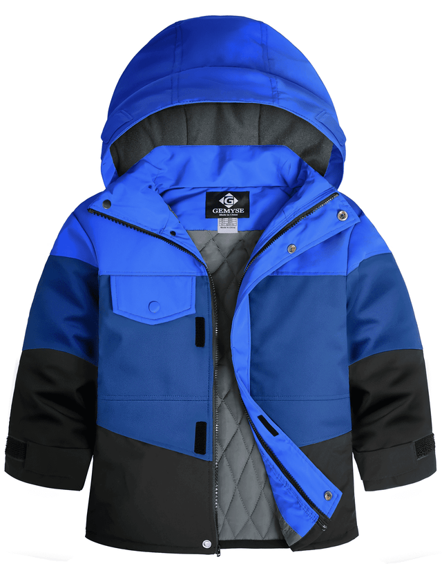 GEMYSE Boys Winter Coat Waterproof Windproof Boys Ski Jacket with Hood Kids Insulated Quilted Outerwear