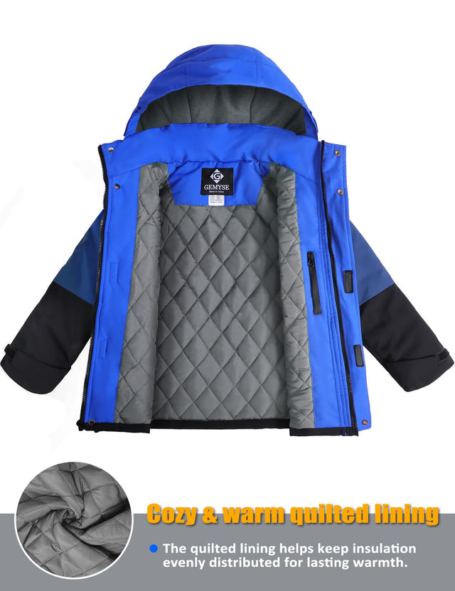 GEMYSE Boys Winter Coat Waterproof Windproof Boys Ski Jacket with Hood Kids Insulated Quilted Outerwear
