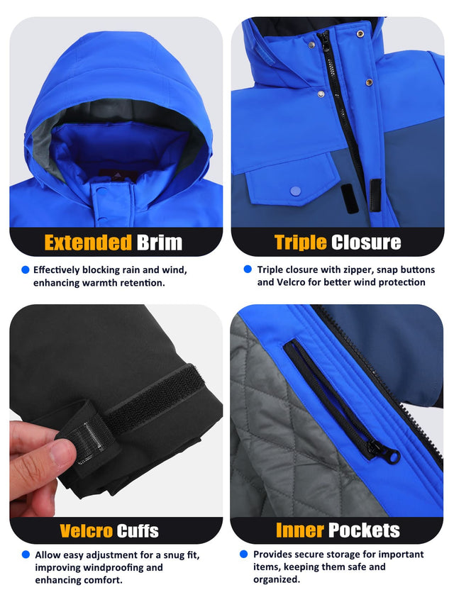 GEMYSE Boys Winter Coat Waterproof Windproof Boys Ski Jacket with Hood Kids Insulated Quilted Outerwear