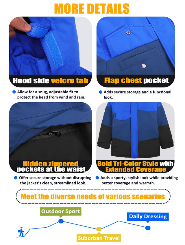 GEMYSE Boys Winter Coat Waterproof Windproof Boys Ski Jacket with Hood Kids Insulated Quilted Outerwear