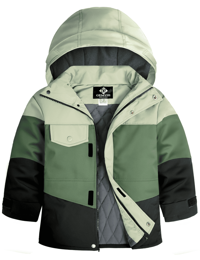 GEMYSE Boys Winter Coat Waterproof Windproof Boys Ski Jacket with Hood Kids Insulated Quilted Outerwear