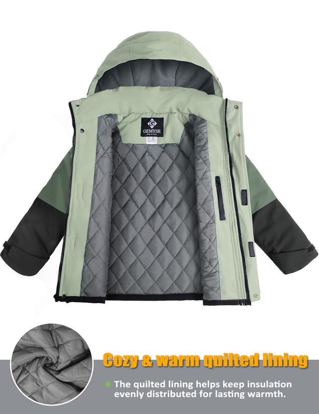GEMYSE Boys Winter Coat Waterproof Windproof Boys Ski Jacket with Hood Kids Insulated Quilted Outerwear