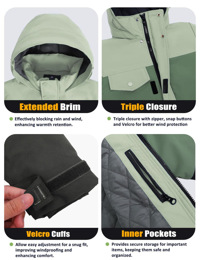 GEMYSE Boys Winter Coat Waterproof Windproof Boys Ski Jacket with Hood Kids Insulated Quilted Outerwear