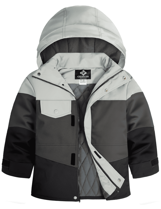 GEMYSE Boys Winter Coat Waterproof Windproof Boys Ski Jacket with Hood Kids Insulated Quilted Outerwear