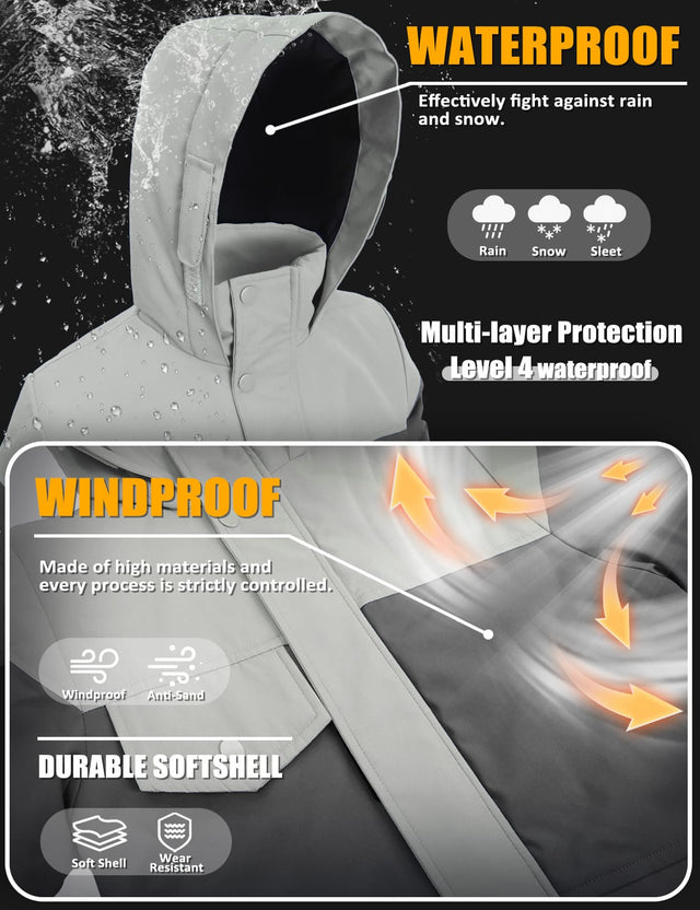 GEMYSE Boys Winter Coat Waterproof Windproof Boys Ski Jacket with Hood Kids Insulated Quilted Outerwear