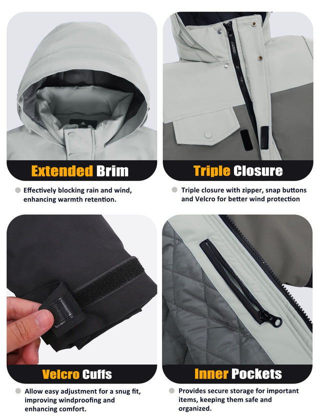 GEMYSE Boys Winter Coat Waterproof Windproof Boys Ski Jacket with Hood Kids Insulated Quilted Outerwear