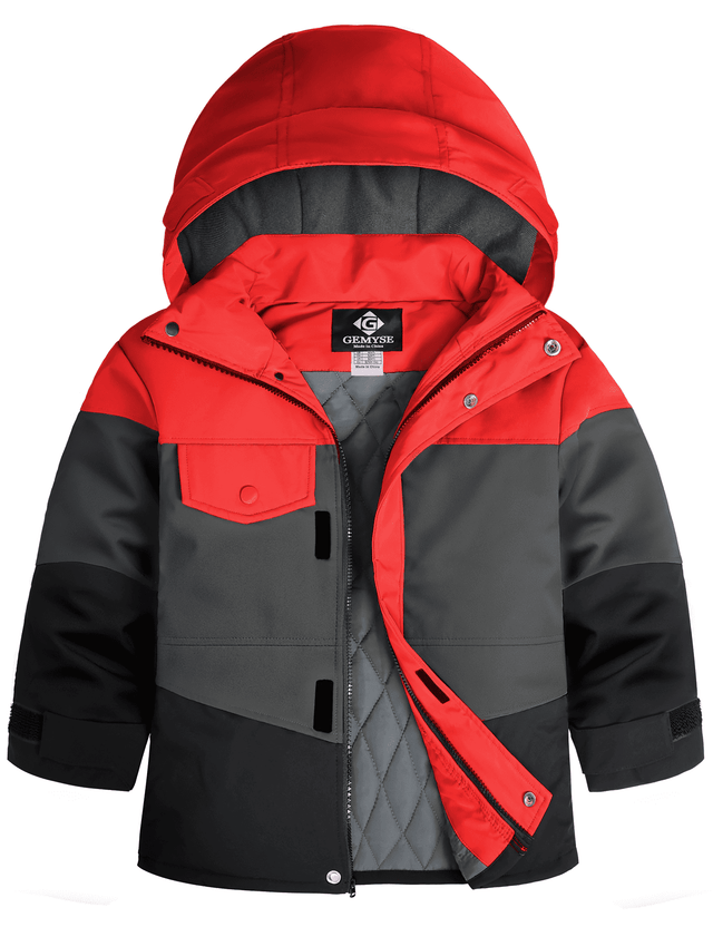 GEMYSE Boys Winter Coat Waterproof Windproof Boys Ski Jacket with Hood Kids Insulated Quilted Outerwear