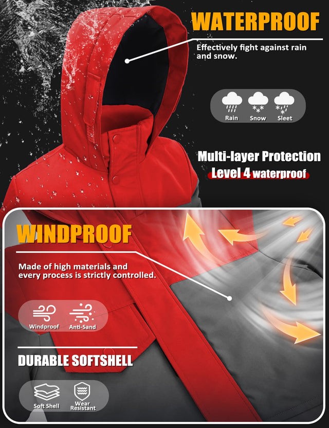GEMYSE Boys Winter Coat Waterproof Windproof Boys Ski Jacket with Hood Kids Insulated Quilted Outerwear