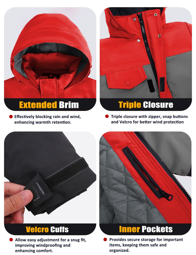 GEMYSE Boys Winter Coat Waterproof Windproof Boys Ski Jacket with Hood Kids Insulated Quilted Outerwear