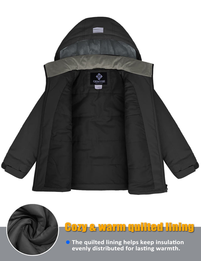 GEMYSE Kids Winter Jacket Waterproof Boys Girls Ski Jacket with Hood Windproof Warm Fall and Winter Outerwear