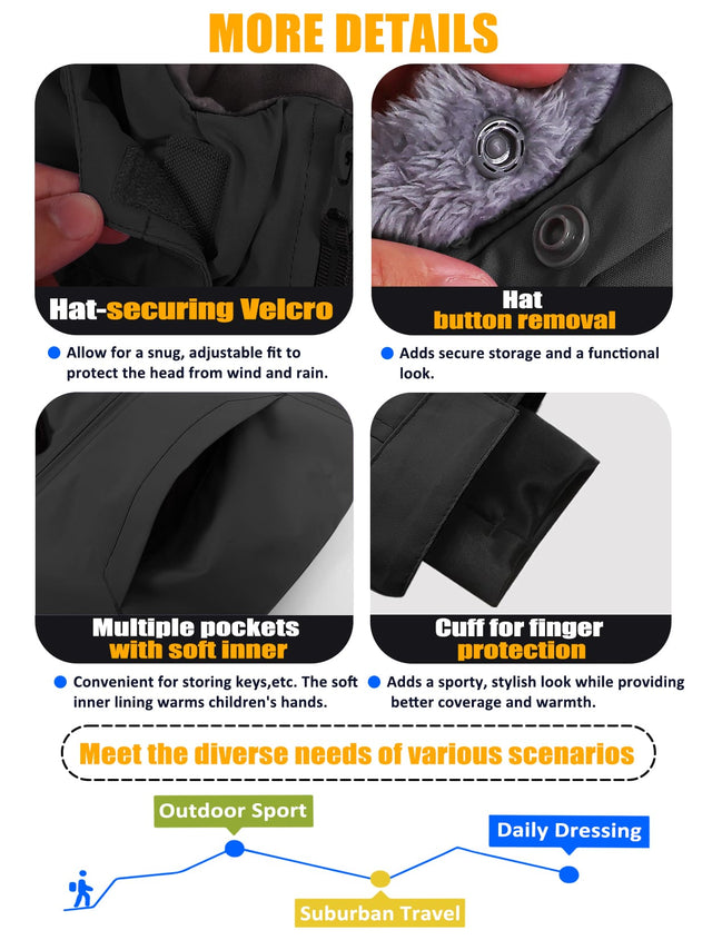 GEMYSE Kids Winter Jacket Waterproof Boys Girls Ski Jacket with Hood Windproof Warm Fall and Winter Outerwear