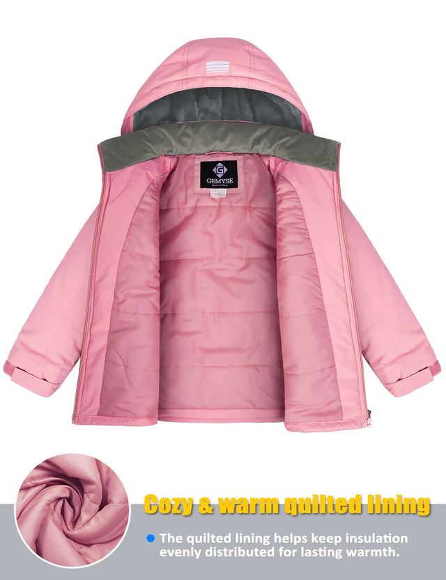 GEMYSE Kids Winter Jacket Waterproof Boys Girls Ski Jacket with Hood Windproof Warm Fall and Winter Outerwear
