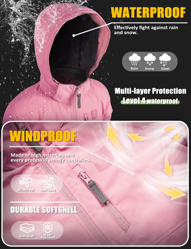 GEMYSE Kids Winter Jacket Waterproof Boys Girls Ski Jacket with Hood Windproof Warm Fall and Winter Outerwear