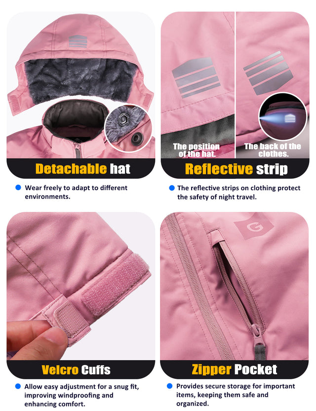 GEMYSE Kids Winter Jacket Waterproof Boys Girls Ski Jacket with Hood Windproof Warm Fall and Winter Outerwear