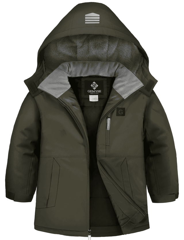 GEMYSE Kids Winter Jacket Waterproof Boys Girls Ski Jacket with Hood Windproof Warm Fall and Winter Outerwear