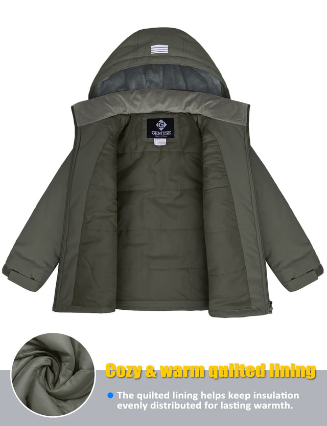 GEMYSE Kids Winter Jacket Waterproof Boys Girls Ski Jacket with Hood Windproof Warm Fall and Winter Outerwear