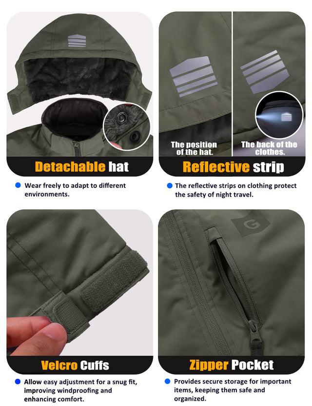 GEMYSE Kids Winter Jacket Waterproof Boys Girls Ski Jacket with Hood Windproof Warm Fall and Winter Outerwear