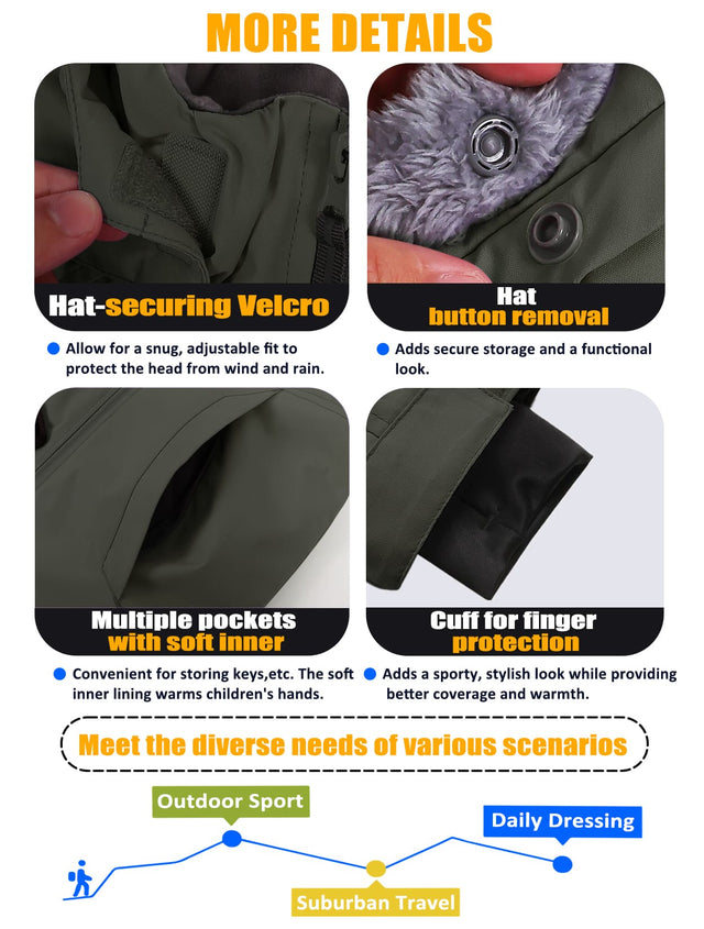 GEMYSE Kids Winter Jacket Waterproof Boys Girls Ski Jacket with Hood Windproof Warm Fall and Winter Outerwear