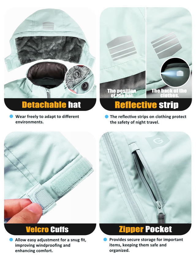 GEMYSE Kids Winter Jacket Waterproof Boys Girls Ski Jacket with Hood Windproof Warm Fall and Winter Outerwear