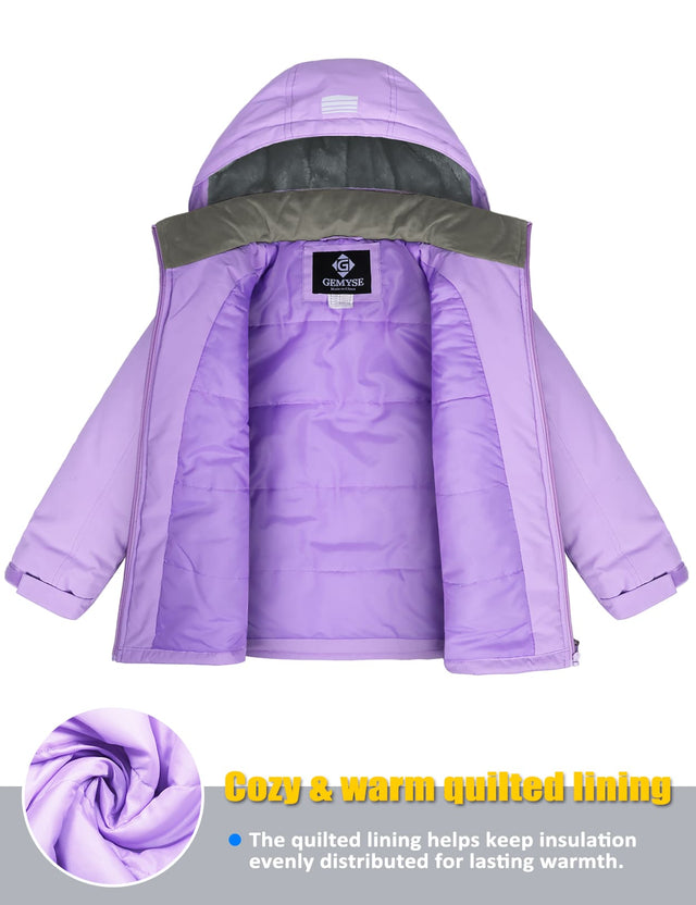 GEMYSE Kids Winter Jacket Waterproof Boys Girls Ski Jacket with Hood Windproof Warm Fall and Winter Outerwear