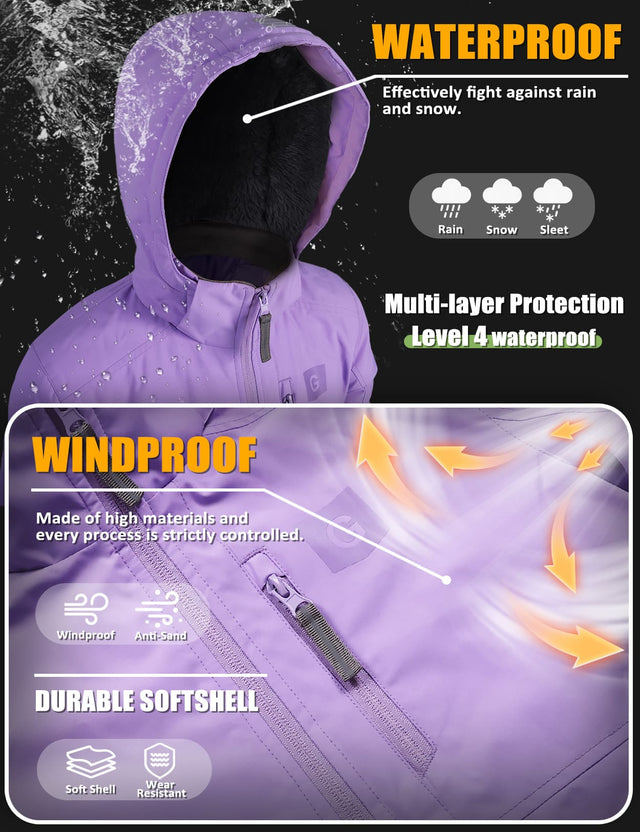 GEMYSE Kids Winter Jacket Waterproof Boys Girls Ski Jacket with Hood Windproof Warm Fall and Winter Outerwear