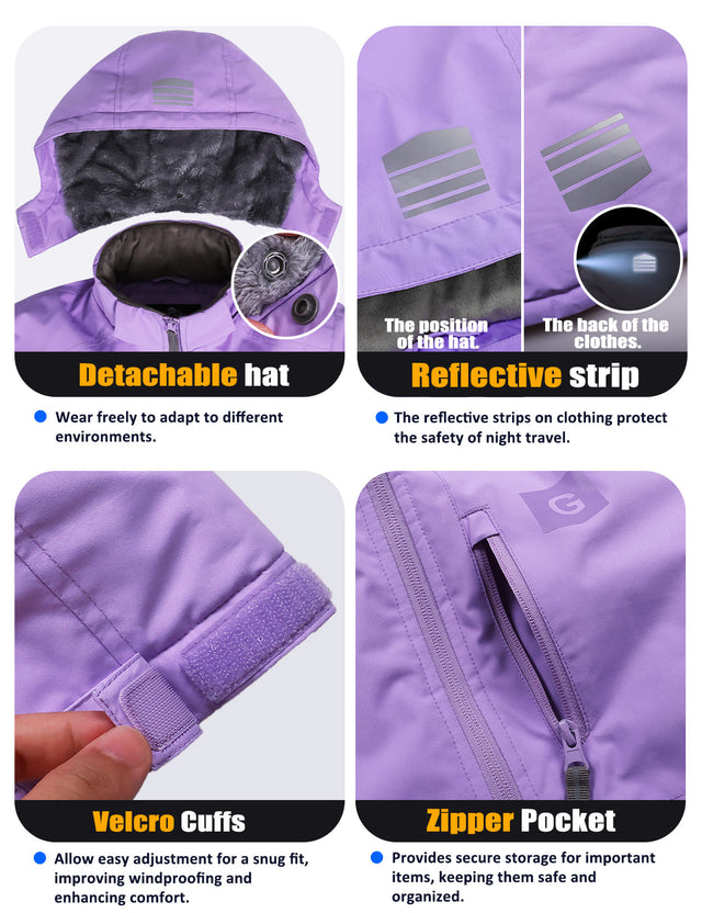 GEMYSE Kids Winter Jacket Waterproof Boys Girls Ski Jacket with Hood Windproof Warm Fall and Winter Outerwear