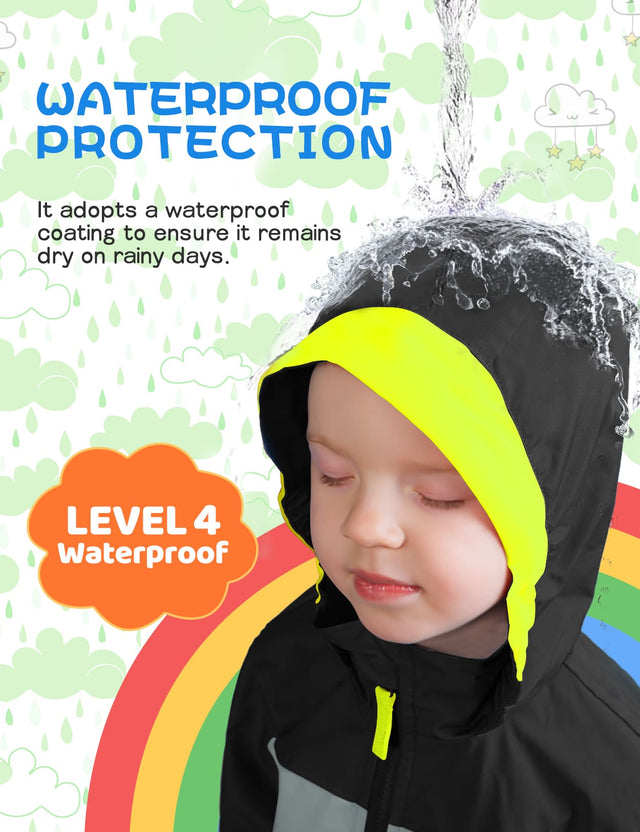 GEMYSE Toddler Rain Jacket Waterproof Hooded Lightweight Toddler Boys Kids Rain Coat Baby Jacket Outwear