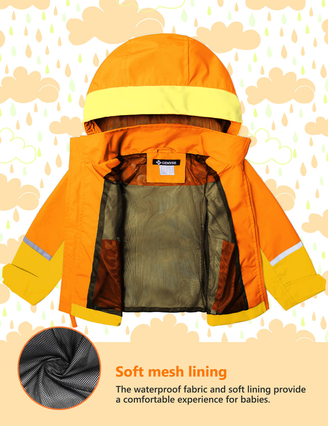 GEMYSE Toddler Rain Jacket Waterproof Hooded Lightweight Toddler Boys Kids Rain Coat Baby Jacket Outwear
