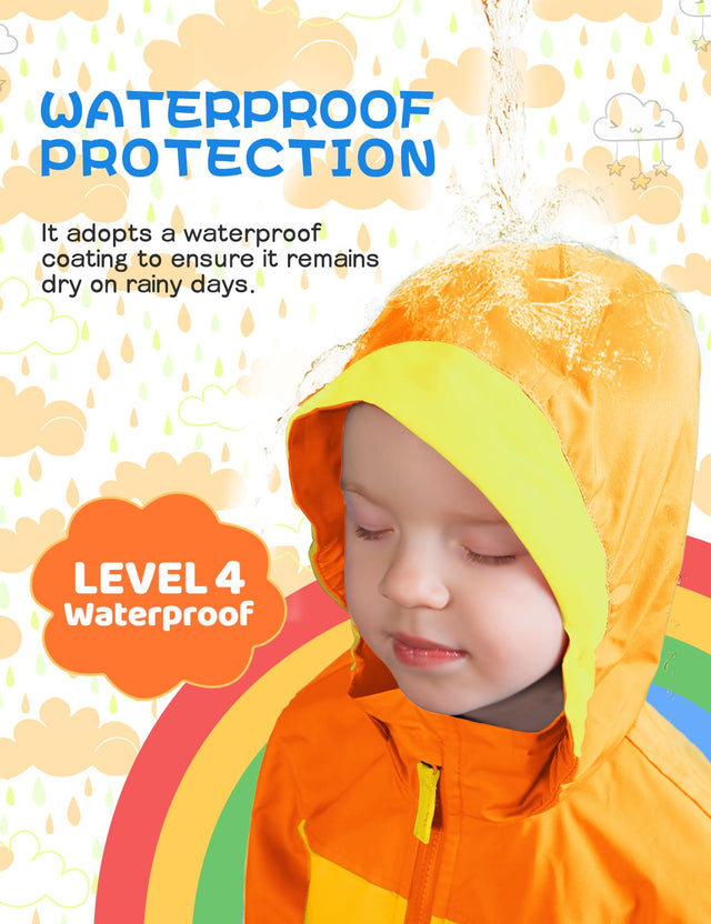 GEMYSE Toddler Rain Jacket Waterproof Hooded Lightweight Toddler Boys Kids Rain Coat Baby Jacket Outwear