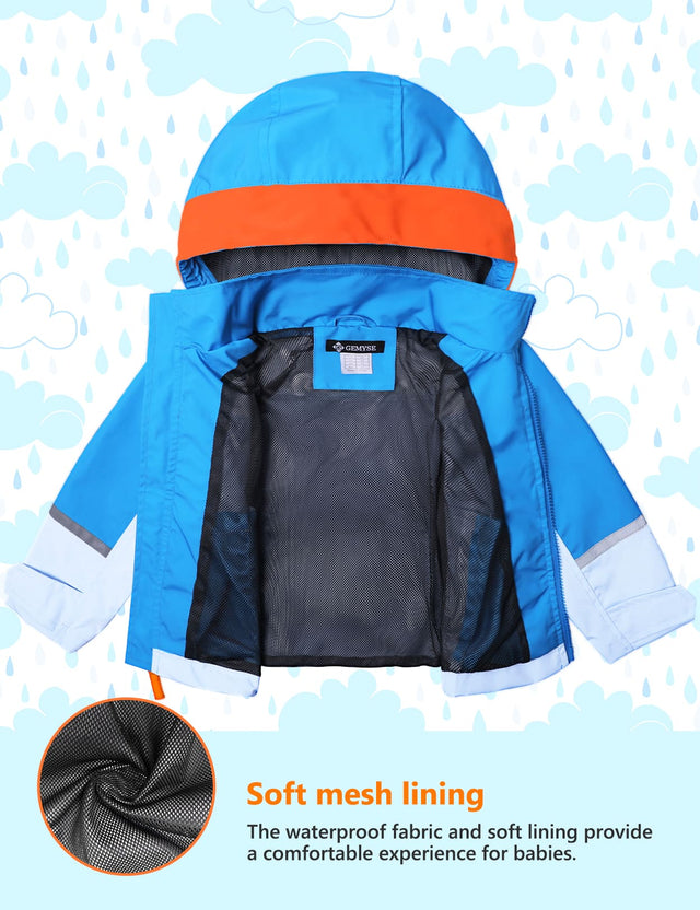 GEMYSE Toddler Rain Jacket Waterproof Hooded Lightweight Toddler Boys Kids Rain Coat Baby Jacket Outwear