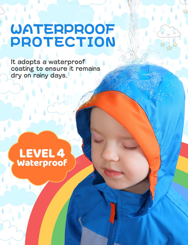 GEMYSE Toddler Rain Jacket Waterproof Hooded Lightweight Toddler Boys Kids Rain Coat Baby Jacket Outwear
