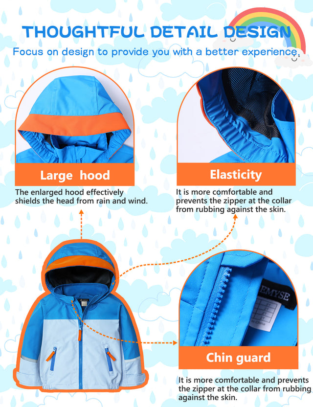 GEMYSE Toddler Rain Jacket Waterproof Hooded Lightweight Toddler Boys Kids Rain Coat Baby Jacket Outwear