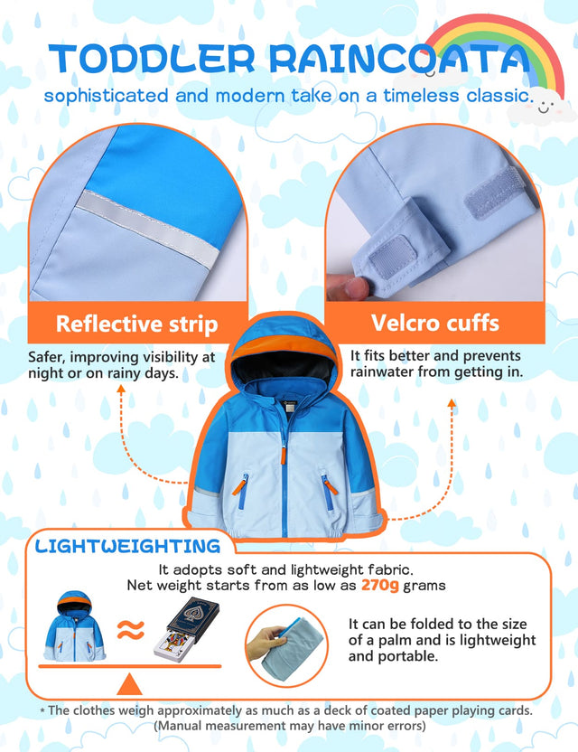 GEMYSE Toddler Rain Jacket Waterproof Hooded Lightweight Toddler Boys Kids Rain Coat Baby Jacket Outwear